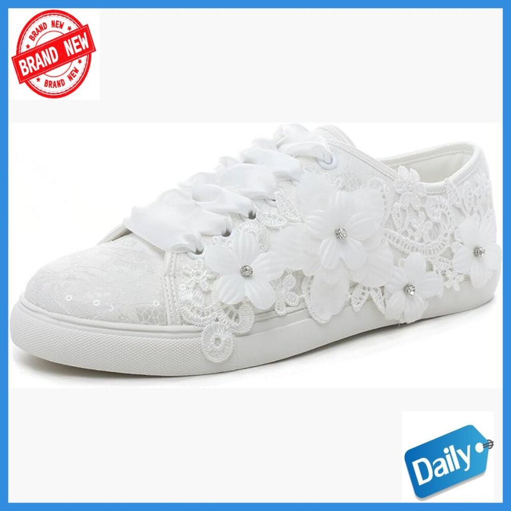 Lace Wedding Sneakers Flats Bride Tennis Shoes Floral Pattern